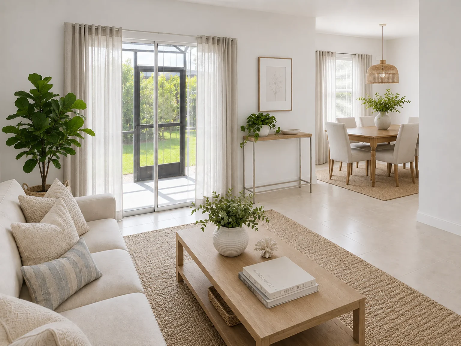 Spacious open-flow living and dining areas in Summerset's two-bedroom floorplan