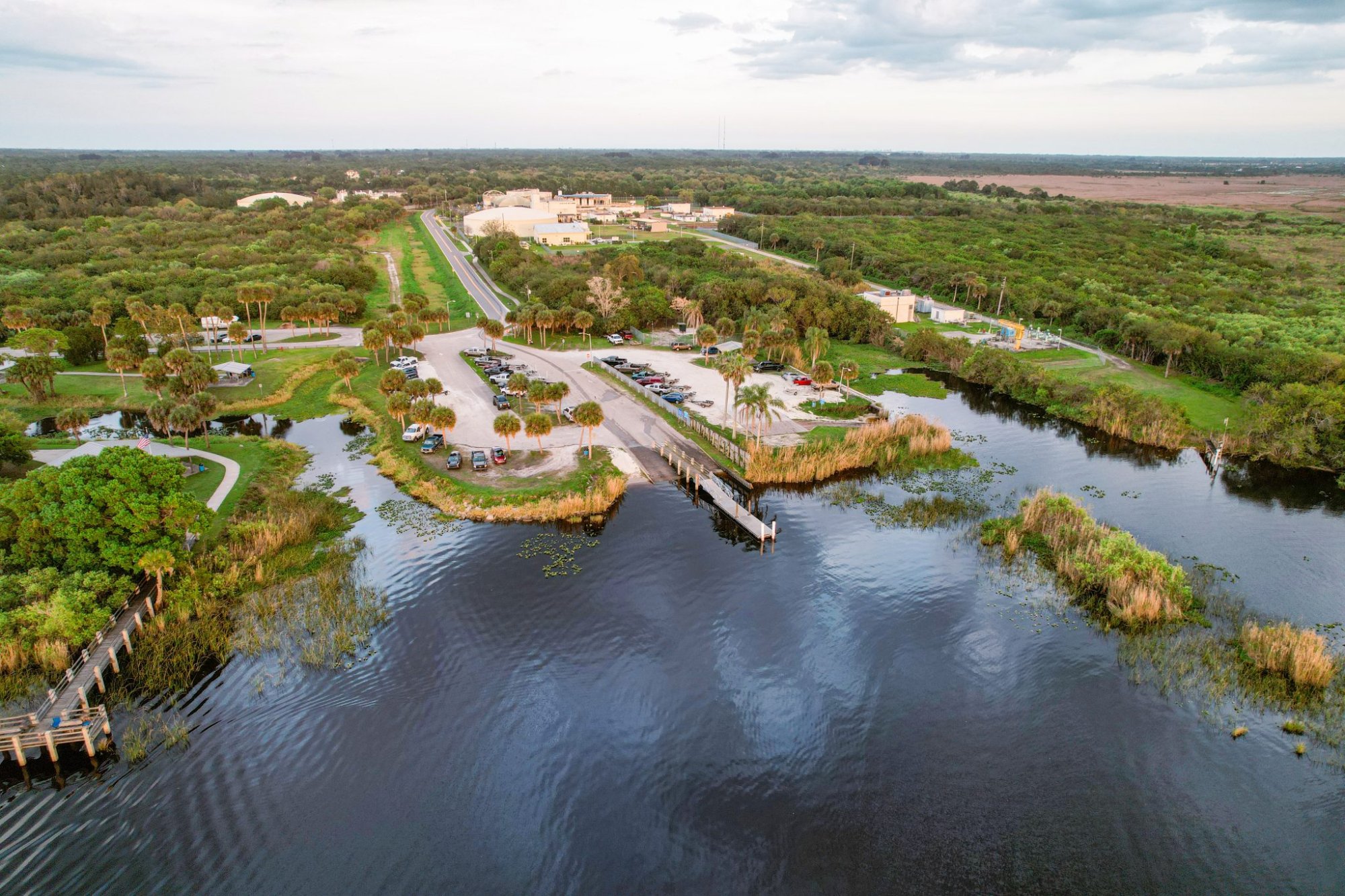Aerial view of Melbourne, Florida along the Indian River Lagoon